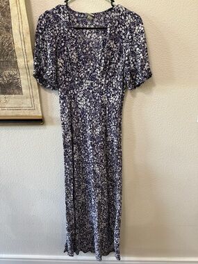 a new day Navy Floral Maxi Dress with Puff Sleeves